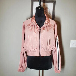 LOVE TREE Dusty Rose Pink Cropped Zip-Up Windbreaker Jacket Size Medium